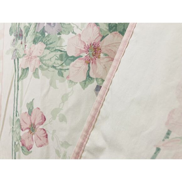 Vintage Sanderson Queen Flat Fitted Sheet Pink Floral Stripes No Iron Made USA - Picture 5 of 9